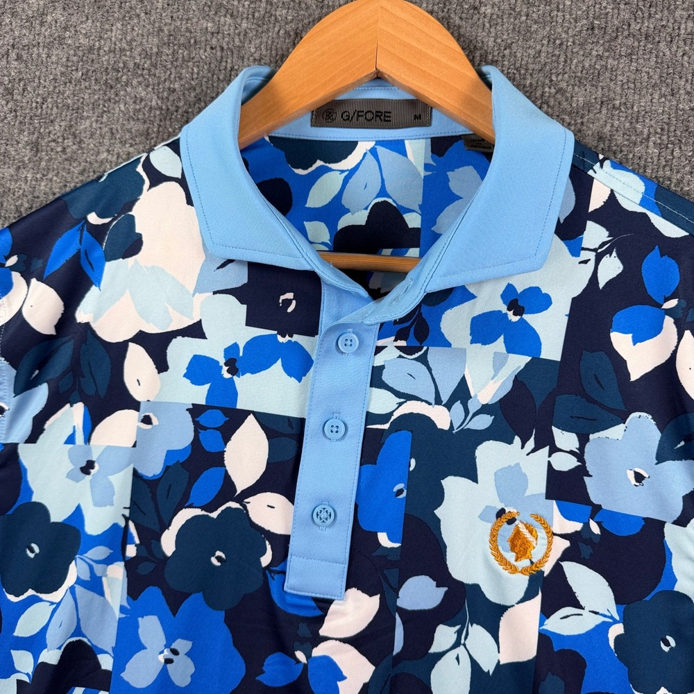 G/FORE Polo Shirt Mens M Blue Floral Golf Caesars Palace Las Vegas Casino